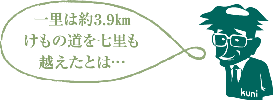 一里は約3.9㎞けもの道を七里も越えたとは…