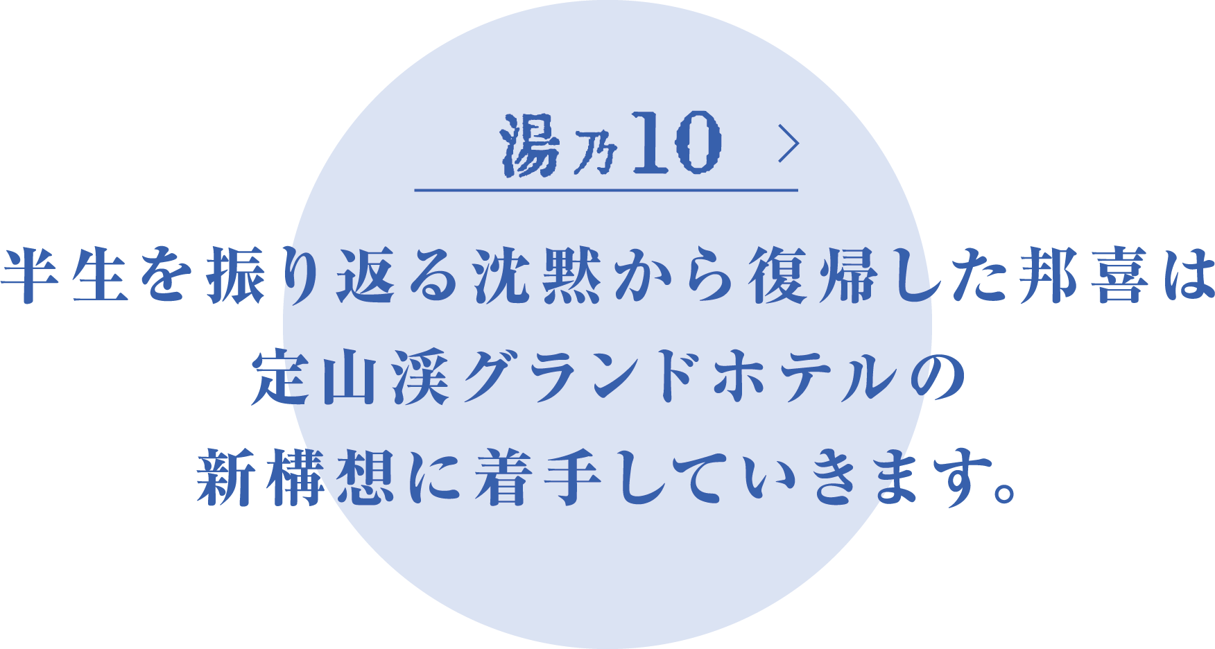 半生を振り返る沈黙から復帰した邦喜は定山渓グランドホテルの新構想に着手していきます｡