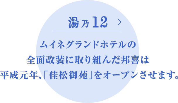 ムイネグランドホテルの全面改装に取り組んだ邦喜は 平成元年、「佳松御苑」をオープンさせます。